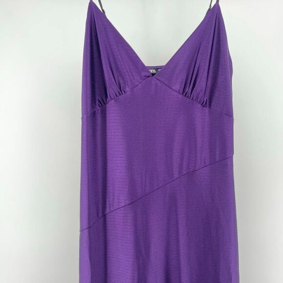 Zara Purple Satin Slip Maxi Dress Women’s Sleeveless Stretch Size Medium - Picture 5 of 14